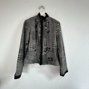 Coldwater Creek Womens Black White Patchwork Tweed Open Front Jacket Small NWOT